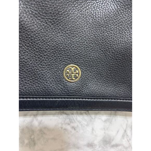 Tory Burch Landon Pebbled Leather Crossbody Wallet Bag Black 6"x8.5" Modern Chic - Picture 4 of 10